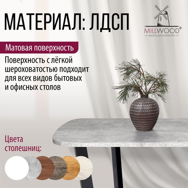 Изображение товара Столешница для стола Millwood Закругленная 100x60x1.8 (бетон)