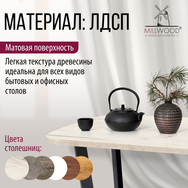 Изображение товара Столешница для стола Millwood Закругленная 100x60x1.8 (дуб белый Craft)