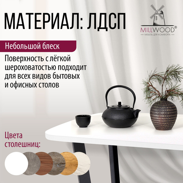 Изображение товара Столешница для стола Millwood Закругленная 100x60x1.8 (белый)