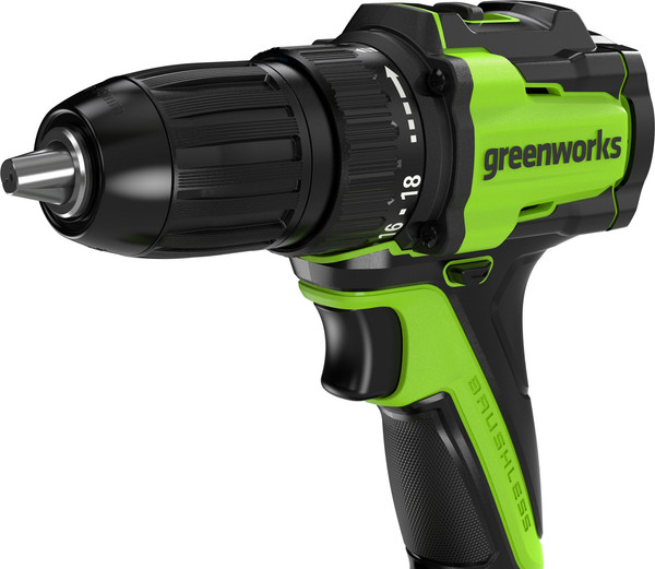 Изображение товара Аккумуляторная дрель-шуруповерт Greenworks DD345 бесщеточная 24V / 3708307CUC (с 2-мя АКБ 2Ач и ЗУ)