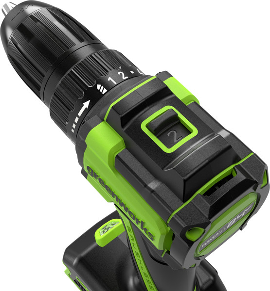 Изображение товара Аккумуляторная дрель-шуруповерт Greenworks DD345 бесщеточная 24V / 3708307CUC (с 2-мя АКБ 2Ач и ЗУ)