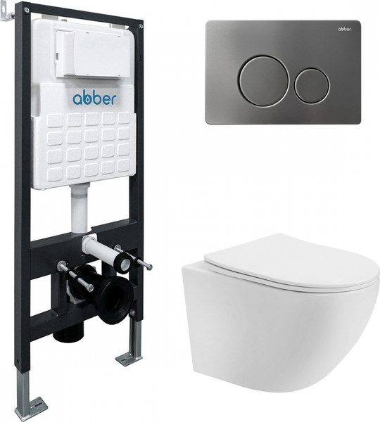 Изображение товара Унитаз подвесной с инсталляцией Abber Bequem AC1100T-AC0105-AC0121NG (с кнопкой смыва)
