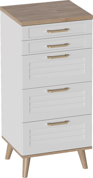 Изображение товара Комод Мебельград Гавана 5ящ 50.2x40.4x109 (дуб светлый натуральный/белый аляска/белый матовый)