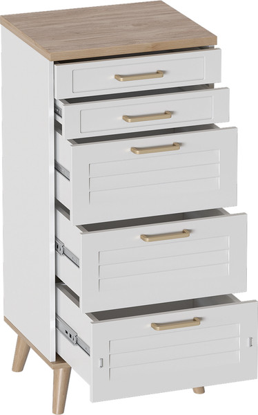 Изображение товара Комод Мебельград Гавана 5ящ 50.2x40.4x109 (дуб светлый натуральный/белый аляска/белый матовый)