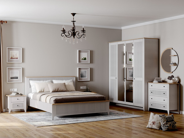 Изображение товара Двуспальная кровать Мебельград Валенсия 140x200 (персидский жемчуг/дуб натуральный светлый)