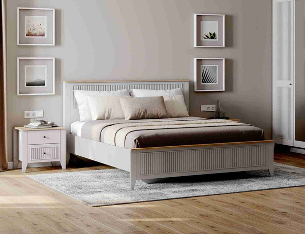 Изображение товара Двуспальная кровать Мебельград Валенсия 140x200 (персидский жемчуг/дуб натуральный светлый)