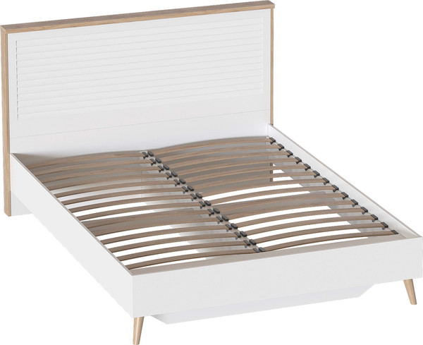 Изображение товара Двуспальная кровать Мебельград Гавана 160x200 (дуб светлый натуральный/белый аляска/белый матовый)