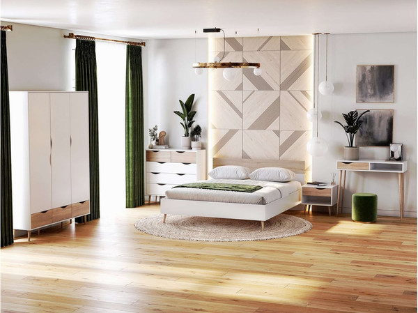 Изображение товара Двуспальная кровать Мебельград Соната 180x200 (белый фон/дуб сонома)