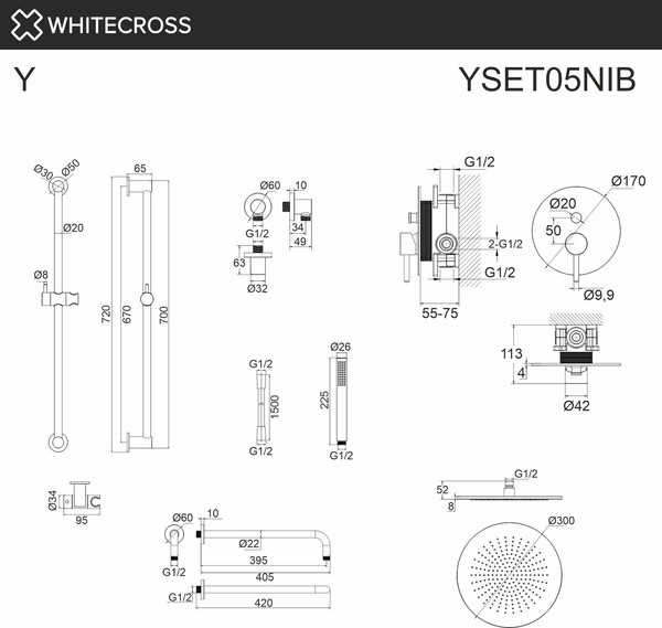 Изображение товара Душевая система со смесителем Whitecross Y YSET05NIB (брашированный никель)