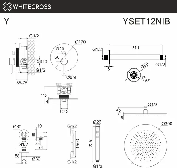 Изображение товара Душевая система со смесителем Whitecross Y YSET12NIB (брашированный никель)
