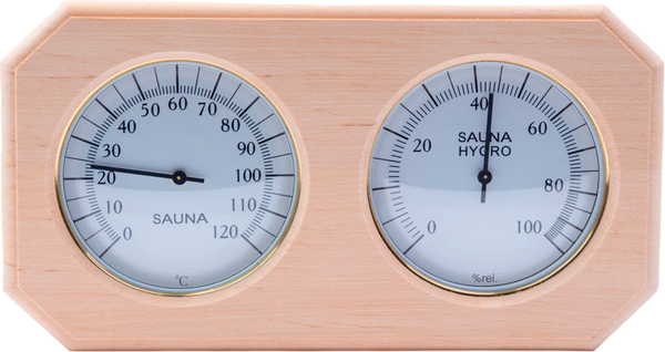 Изображение товара Термогигрометр для бани 212F Очки восьмиугольник ТН-22A (ольха)