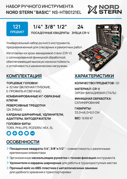 Изображение товара Универсальный набор инструментов Nord Stern Basic NS-HTB0121EL