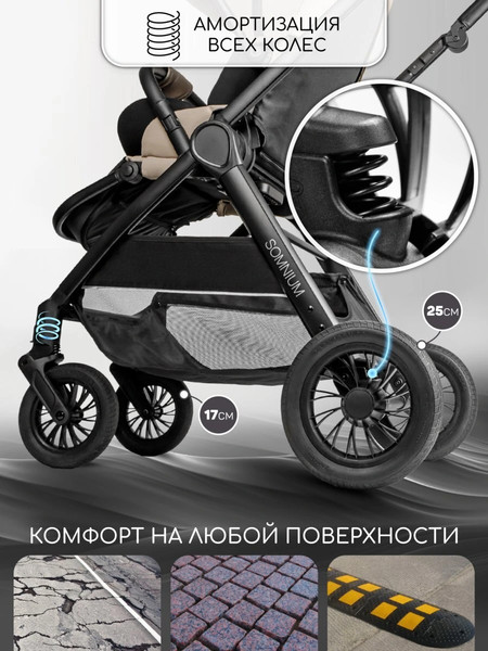 Изображение товара Детская прогулочная коляска Amarobaby Somnium / AB25-10SOMNIUM/03 (бежевый)