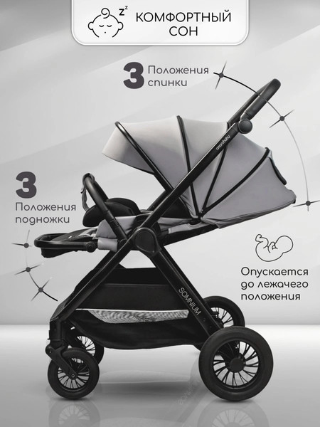 Изображение товара Детская прогулочная коляска Amarobaby Somnium / AB25-10SOMNIUM/11 (серый)
