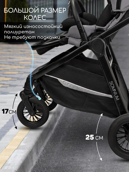 Изображение товара Детская прогулочная коляска Amarobaby Somnium / AB25-10SOMNIUM/11 (серый)