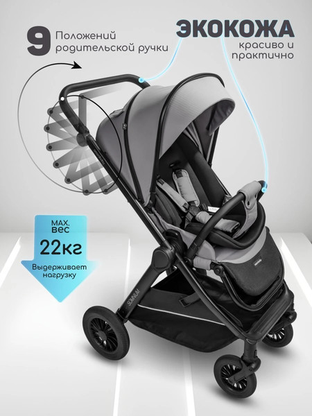 Изображение товара Детская прогулочная коляска Amarobaby Somnium / AB25-10SOMNIUM/11 (серый)