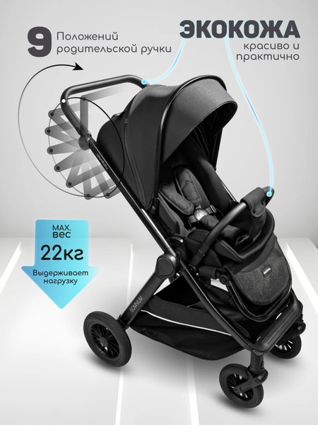 Изображение товара Детская прогулочная коляска Amarobaby Somnium / AB25-10SOMNIUM/09 (черный)