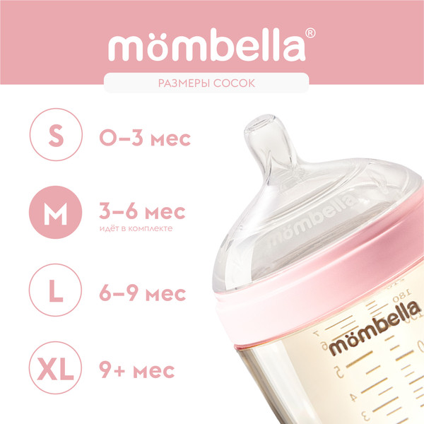 Изображение товара Бутылочка для кормления Mombella 8143 (210мл, розовый)