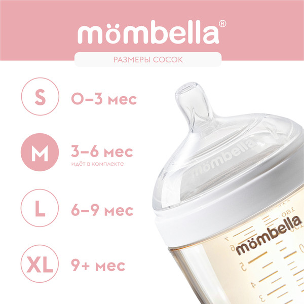 Изображение товара Бутылочка для кормления Mombella 8141 (210мл, белый)