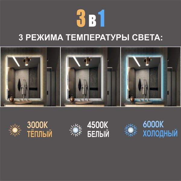 Изображение товара Зеркало Алмаз-Люкс Darwin 80100s-1 (80x100см, с подсветкой и сенсорной кнопкой)