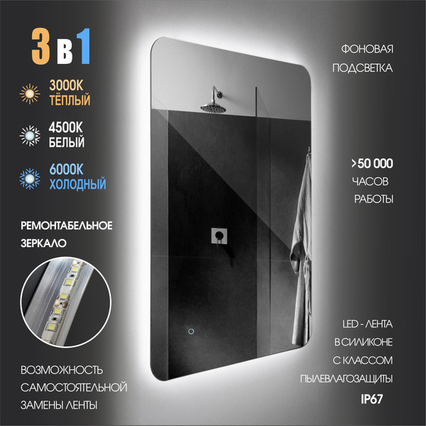 Изображение товара Зеркало Алмаз-Люкс Hanoi 8060s-1 (80x60см, с подсветкой и сенсорной кнопкой)