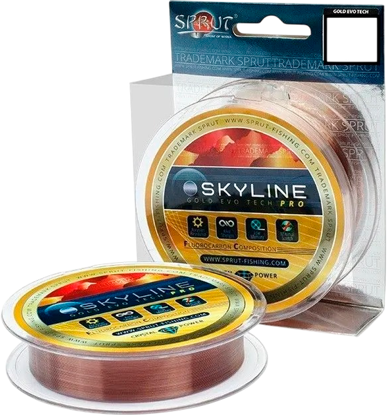 Изображение товара Леска флюорокарбоновая Sprut Skyline Fluorocarbon Composition Evo Tech Pro (золотой, 0.165мм, 5.15кг, 100м)
