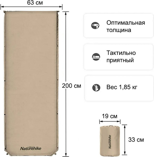 Изображение товара Туристический коврик Naturehike 200х63х5см / NH20DZ003-KH (хаки)