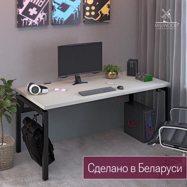 Изображение товара Компьютерный стол Millwood Будапешт 180x80x78.85 (дуб белый Craft/металл черный)
