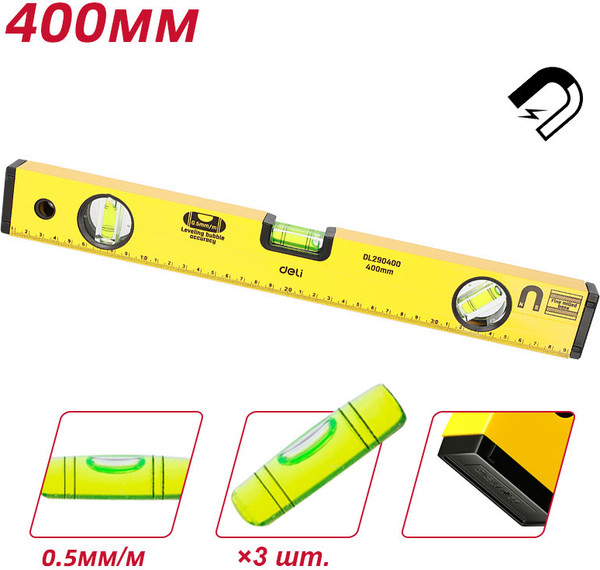 Изображение товара Уровень строительный Deli Пузырьковый / EDL290400 (400мм)