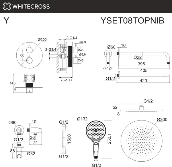 Изображение товара Душевая система со смесителем Whitecross Y YSET08TOPNIB (брашированный никель)