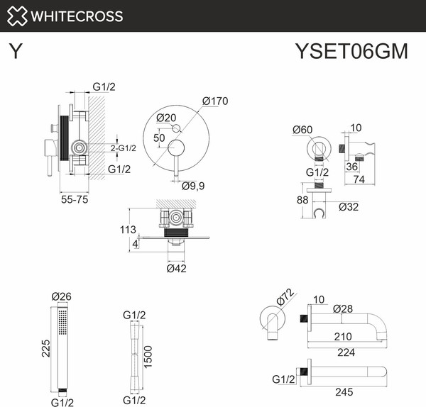 Изображение товара Душевой гарнитур со смесителем Whitecross Y YSET06GM (оружейная сталь)