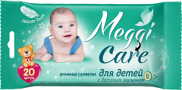 Изображение товара Влажные салфетки детские Meggi Care с лосьоном 0+ (20шт)
