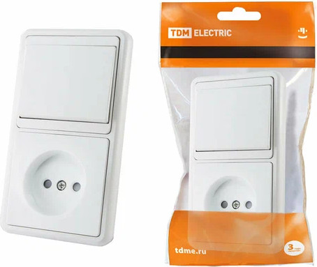 Изображение товара Блок выключатель+розетка TDM SQ1813-0010