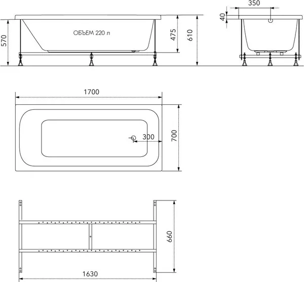Изображение товара Ванна акриловая Triton Ника 170x70 Комфорт Flat (с гидромассажем)