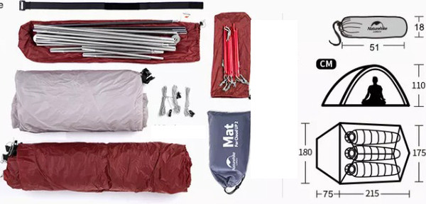 Изображение товара Палатка Naturehike Cloud Up Si / NH18T030-T-DLGSKR (серый/красный)