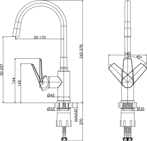 Изображение товара Смеситель Cersanit Moduo однорычажный с гибким изливом / 64842 (хром)