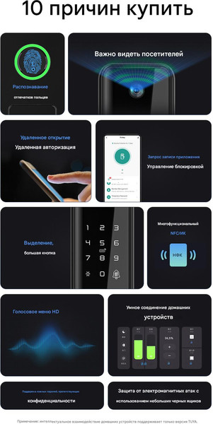 Изображение товара Умный замок Roome Smart Tuya Digital Fingerprint Lock M2 Pro (черный)