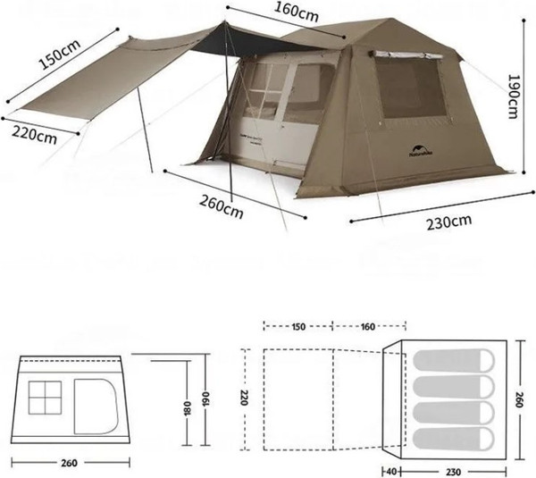Изображение товара Палатка Naturehike Village 6.0 II / CNK2300ZP021-BR (коричневый)