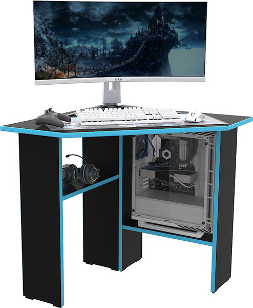 Изображение товара Компьютерный стол МДК Амур 74.5x80x80 (черный/голубой)