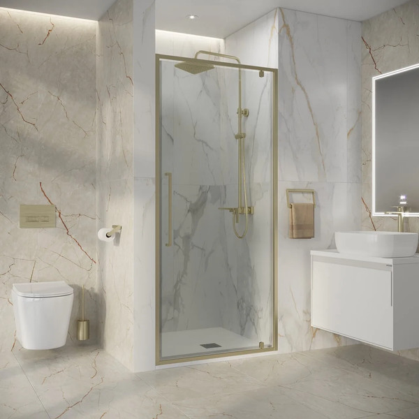 Изображение товара Душевая дверь Niagara Nova NG-45-9ASG 90х195 (золото сатин/прозрачное стекло)