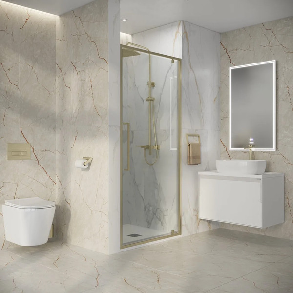 Изображение товара Душевая дверь Niagara Nova NG-45-8ASG 80х195 (золото сатин/прозрачное стекло)