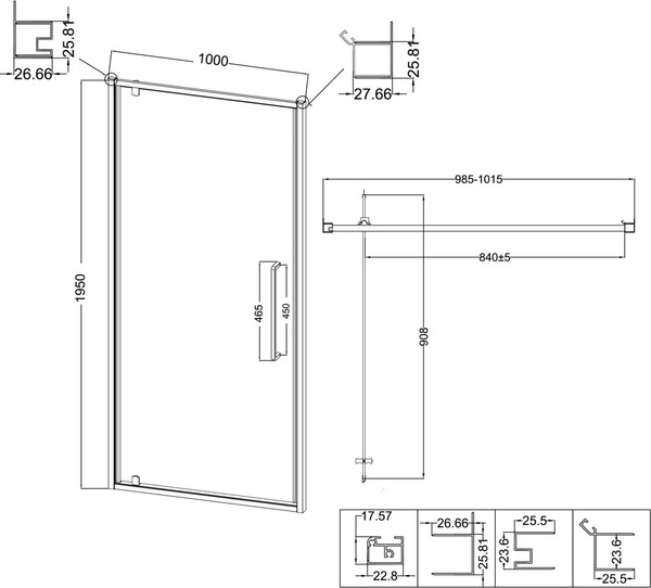 Изображение товара Душевая дверь Niagara Nova NG-45-10ASG 100х195 (золото сатин/прозрачное стекло)