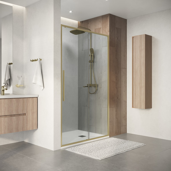 Изображение товара Душевая дверь Niagara Nova NG-44-9ASG 90х195 (золото сатин/прозрачное стекло)