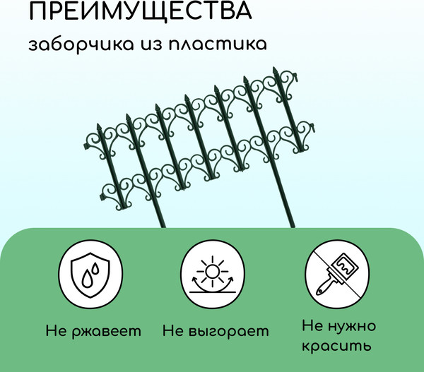 Изображение товара Изгородь декоративная Кострома Пластик Классика 25x180см 5 секций (зеленый)