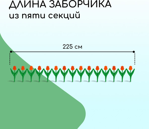 Изображение товара Изгородь декоративная Кострома Пластик Тюльпан 30x225см 5 секций (оранжевый цветок)