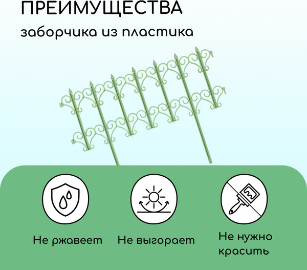 Изображение товара Изгородь декоративная Кострома Пластик Классика 25x180см 5 секций (салатовый)