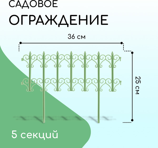 Изображение товара Изгородь декоративная Кострома Пластик Классика 25x180см 5 секций (салатовый)