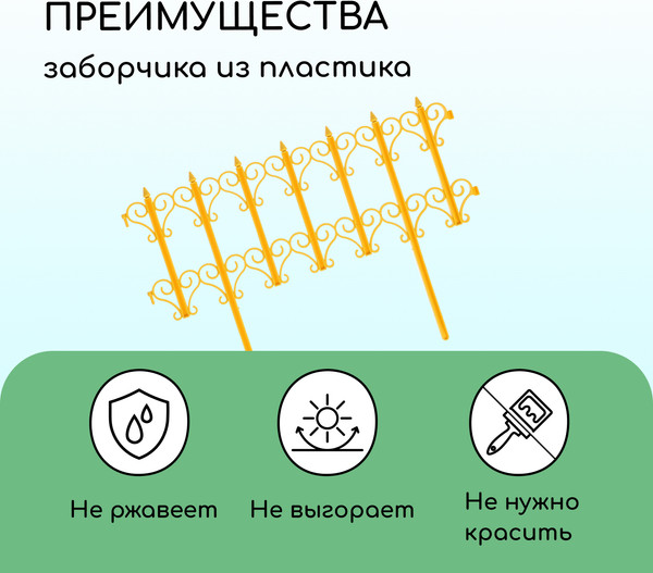 Изображение товара Изгородь декоративная Кострома Пластик Классика 25x180см 5 секций (желтый)