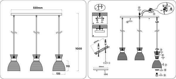Изображение товара Люстра Ambrella TR3407/3 BK/FGD/SM (черный/золото/дымчатый)