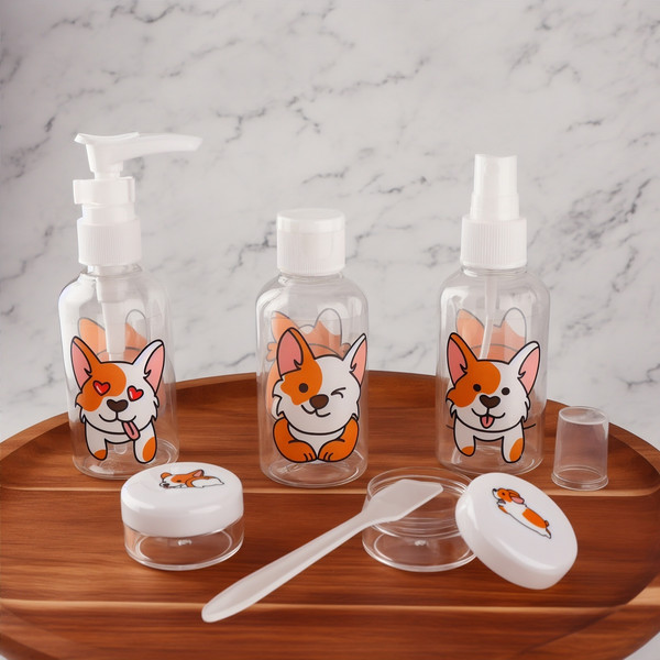 Изображение товара Набор флаконов для косметики Onlytop Корги. В чехле / 7586289 (6шт)